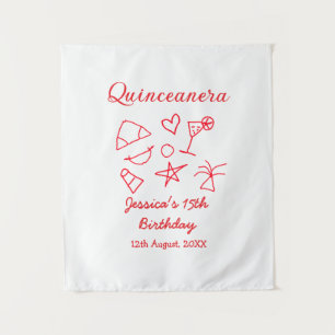 Tenture Quinceanera 15 ans anniversaire rouge plage fête a