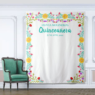 Tenture Quinceanera Anniversaire Fête Photo Contexte Flora