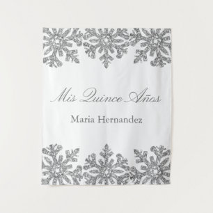 Tenture Quinceanera hivernale de flocons d'argent