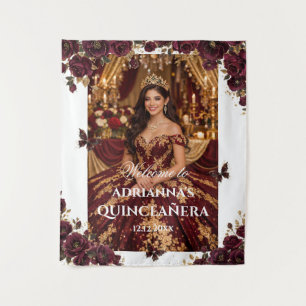 Tenture Quinceañera Roses Bourgeois Or Burgundy Princesse