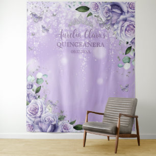 Tenture Quinceañera XV 16 Papillons Floraux Violets Photo