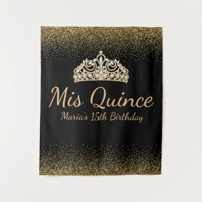 Tenture Quinze ans paillettes noir et or (Devant)