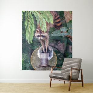 Tenture Raccoon raid l'éleveur d'oiseaux