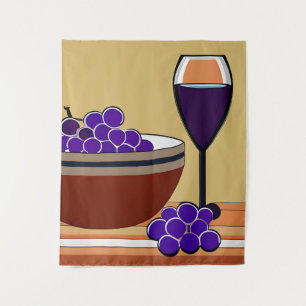 Tenture Raisins et Wineglass en Maroon et Tan