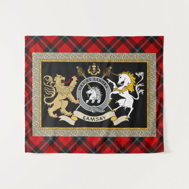 Tenture Ramsay Clan Badge & Tartan Personnalisé (Devant (Horizontal))