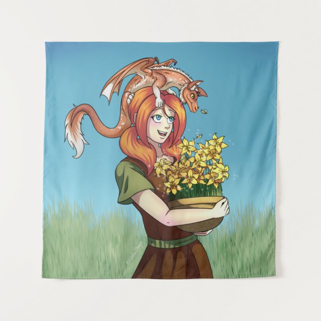 Tenture Rassembler les fleurs avec un dragon (Devant)