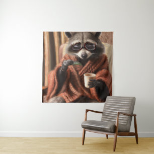 Tenture Raton laveur mignon avec lunettes dans le tissu tr