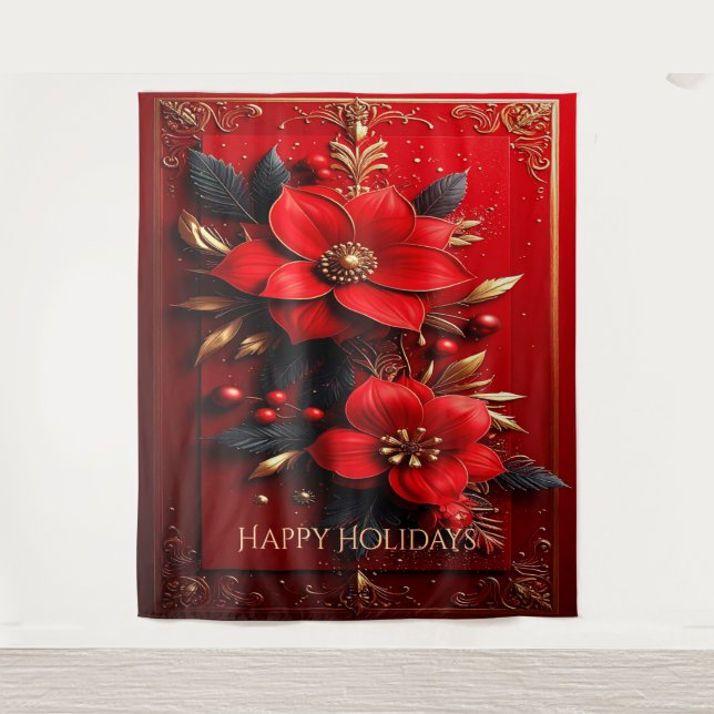 Tenture Red Flowers Decorative Holiday Backdrop (Devant)