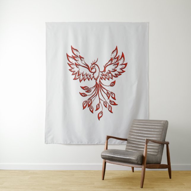 Tenture Red Phoenix se lève Silver (En situation)