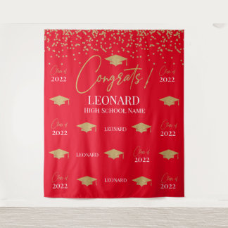 Tenture Red Step and repeat Graduation Backdrop ba
