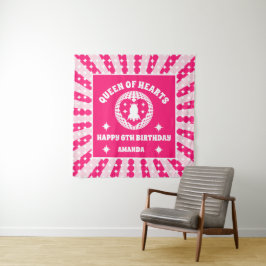 Tenture Reine Des Coeurs Rose Retro Bannière Anniversaire