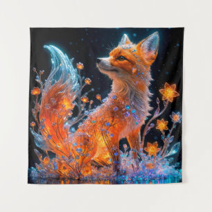 Tenture Renard cristal vermilion avec fleurs bioluminescen