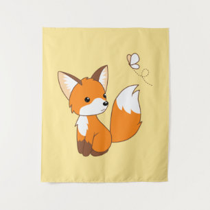 Tenture Renard Mignon Qui Regarde Papillon