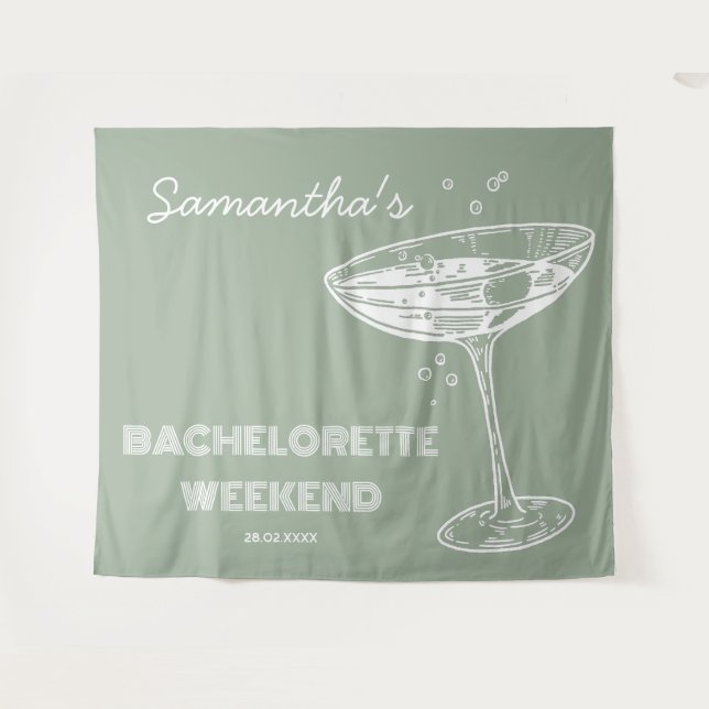 Tenture Retro Bachelorette Party Backdrop Cocktail vert (Devant (Horizontal))