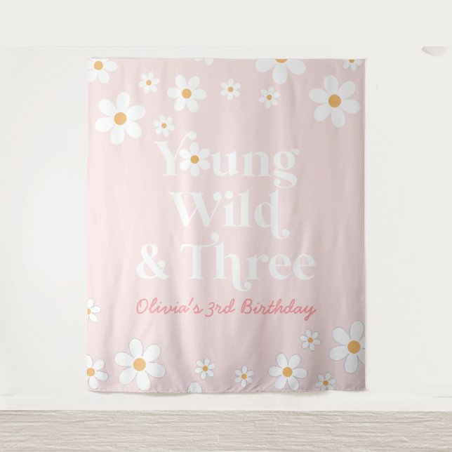 Tenture Retro Daisy Jeune Sauvage et Trois Anniversaire (Devant)
