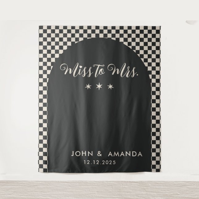 Tenture Retro Miss à Mme Fête des mariées Black Mod Modern (Devant)