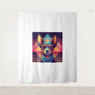 Tenture Retro Neon Chihuahua - Synthwave Dog Art