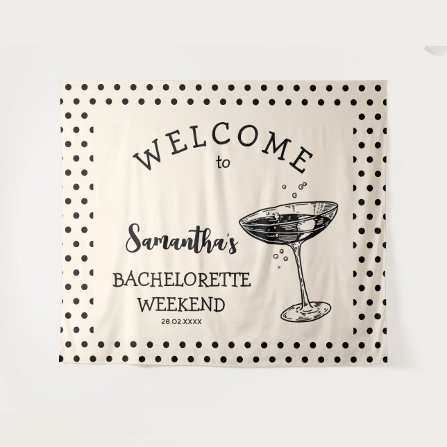 Tenture Retro Polka Bachelorette Party Backdrop Cocktail (Devant (Horizontal))