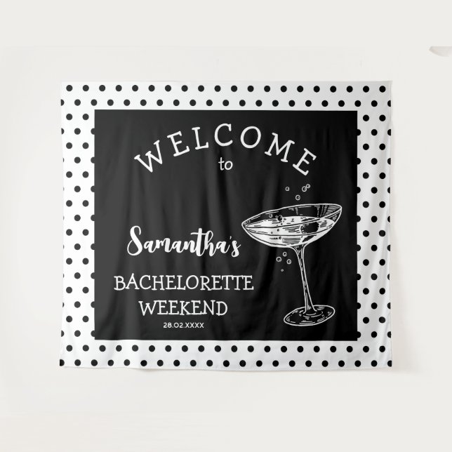 Tenture Retro Polka Bachelorette Party Backdrop Cocktail (Devant (Horizontal))