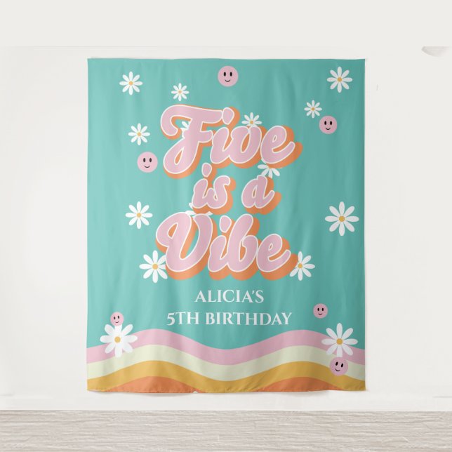 Tenture Retro Rainbow FIVE est un Vibe Super 5e anniversai (Devant)