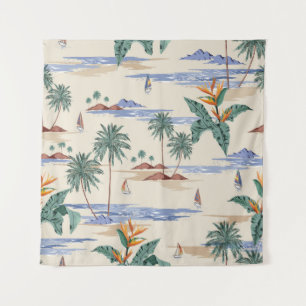 Tenture Retro sans couture motif d'île tropicale à la lumi
