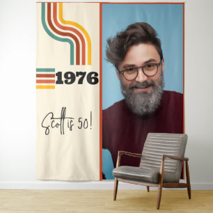 Tenture Retro Stripe Vintage 1976 Photo Tapestry Orange