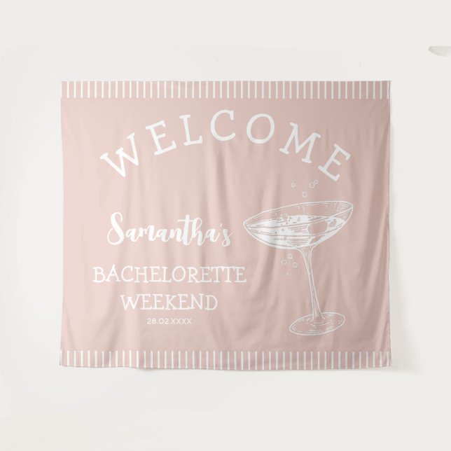 Tenture Retro Stripes Bachelorette Party Backdrop Cocktail (Devant (Horizontal))