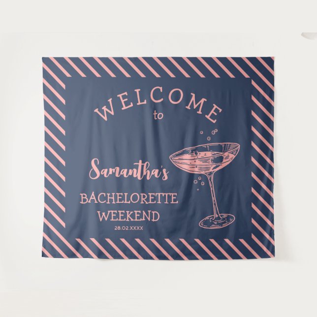 Tenture Retro Stripes Bachelorette Party Backdrop Cocktail (Devant (Horizontal))