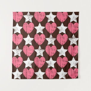 Tenture Retro Threadbare Hearts Stars Texture