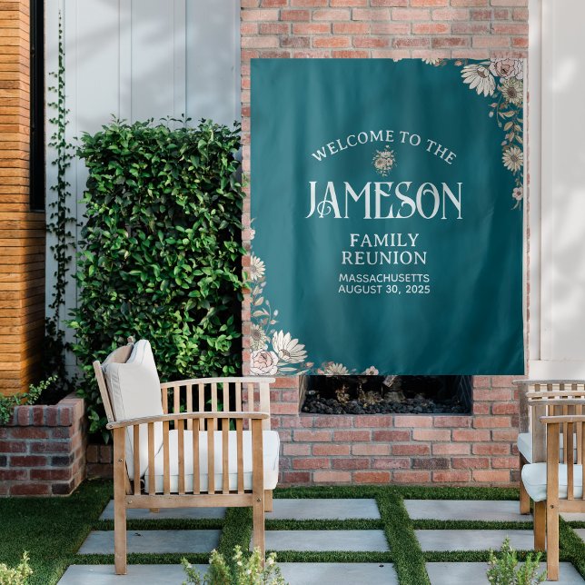 Tenture Réunion de la famille de scripts Floral Classic pe (Planning a family reunion? Welcome guests with this custom backdrop! )