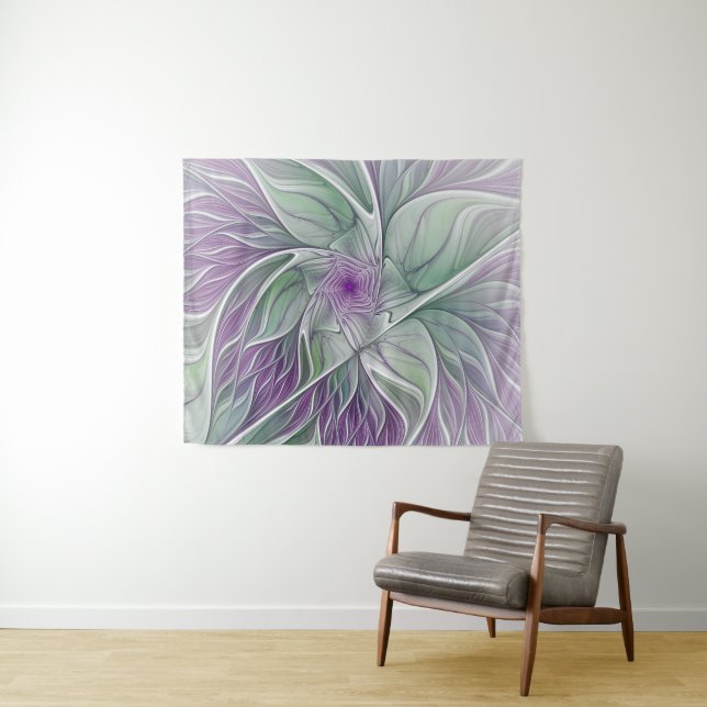 Tenture Rêve de fleurs, Abstrait violet vert Fractal Art (En situation (horizontale))