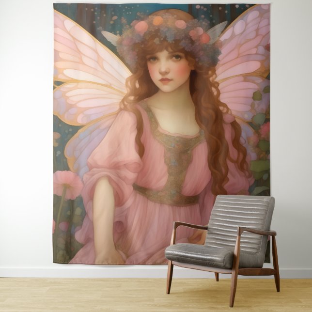 Tenture Rêves Enchanteurs : Un Portrait De Fée Rose Whimsi (En situation)