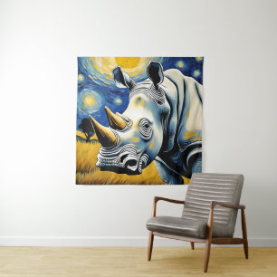 Tenture Rhinocéros dans la Nuit Étoilée