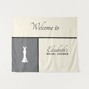 Tenture Robe blanche élégante sur gris - Baby shower de ma