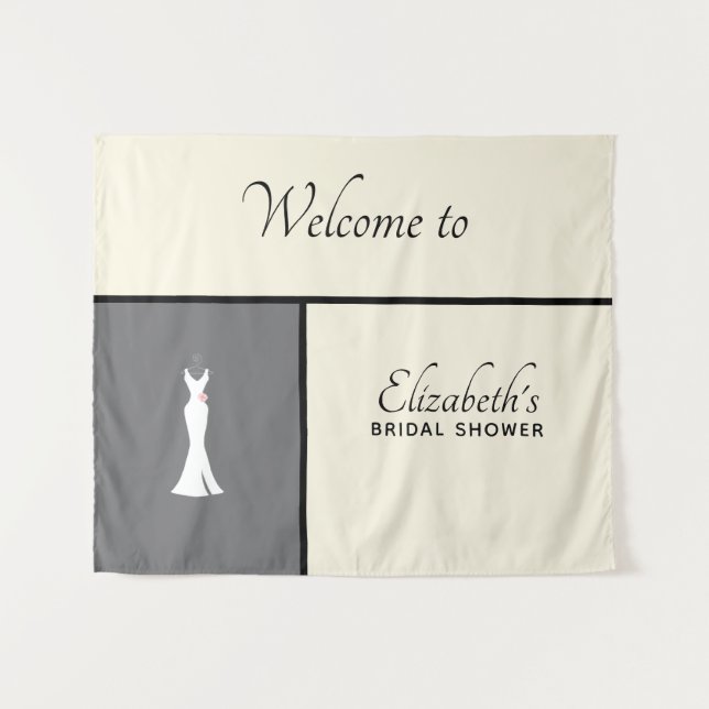 Tenture Robe blanche élégante sur gris - Baby shower de ma (Devant (Horizontal))