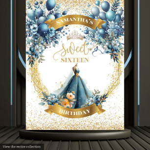 Tenture Robe Bleue Douce 16 Parties scintillant Or Aquarel
