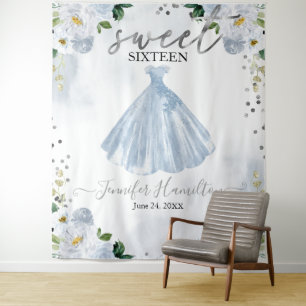 Tenture Robe rose floral bleu sucré 16 fond