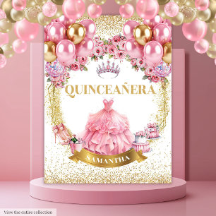 Tenture Robe rose Quinceañera Arrière-plan Parties scintil