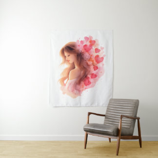 Tenture Romantic Floral Portrait Soft Valentine Love Art