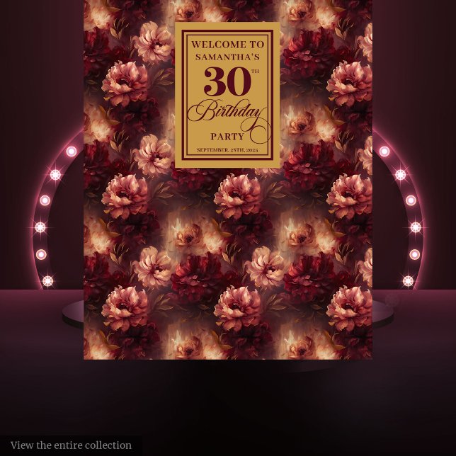 Tenture Romantique Blush Bourgogne or 30e anniversaire ban (Romantic Blush Burgundy Gold 30th Birthday Banner)