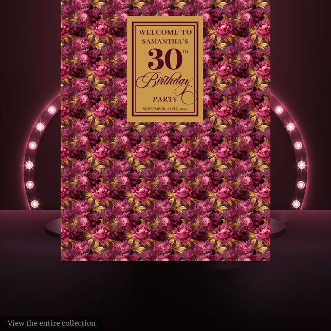 Tenture Romantique Bourgogne Blush Gold Boho 30e anniversa (Romantic Burgundy Blush Gold Boho 30th Birthday Tapestry)