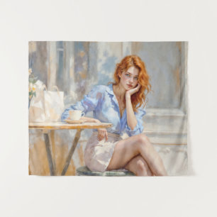 Tenture Romantique huile art bleu yeux fille douce teintes