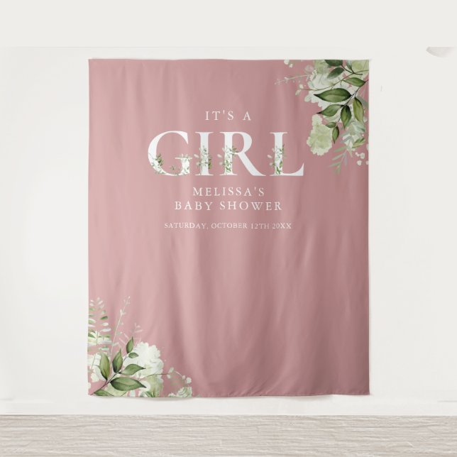 Tenture Rose C'est une fille végétation Fête prénatale Acc (Devant)
