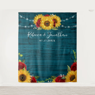 Tenture Rose de tournesol Turquoise bois rustique Mariage