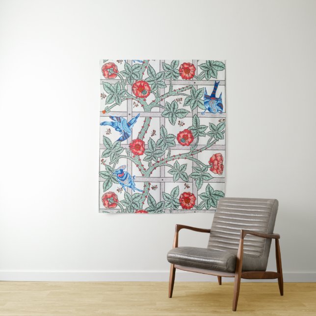 Tenture Rose d'Escalades & Petit Oiseau, William Morris (En situation)