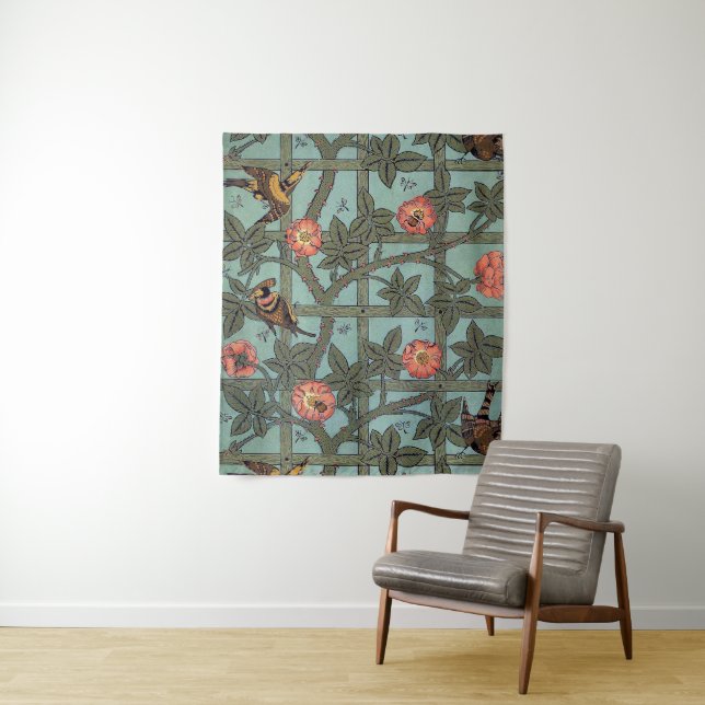 Tenture Rose d'Escalades & Petit Oiseau, William Morris (En situation)