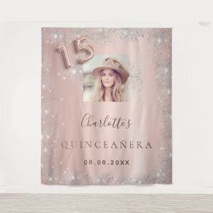 Tenture Rose doré pailleté argent pour Quinceanera photo
