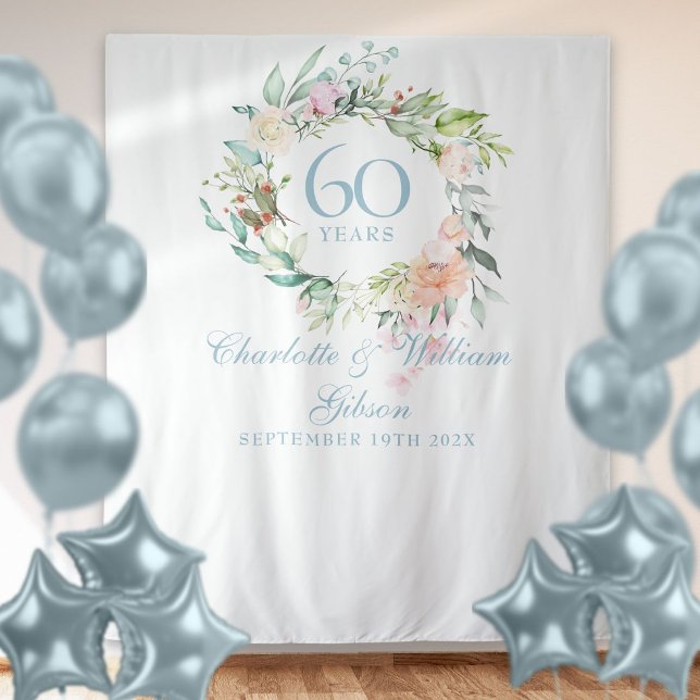 Tenture Rose Garland 60e anniversaire Photo Booth Backdrop (Rose Garland 60th Anniversary Photo Booth Backdrop)