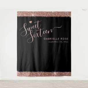 Tenture Rose Gold Black Sweet 16 Parties scintillant Fond