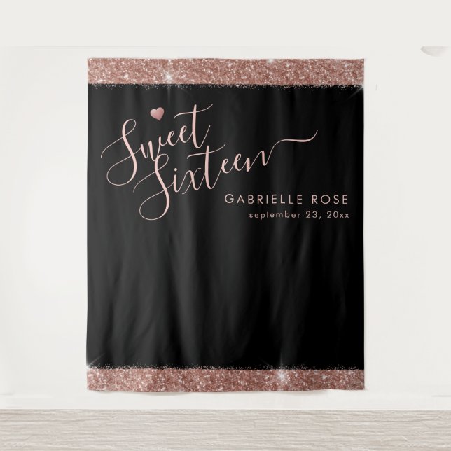 Tenture Rose Gold Black Sweet 16 Parties scintillant Fond  (Devant)
